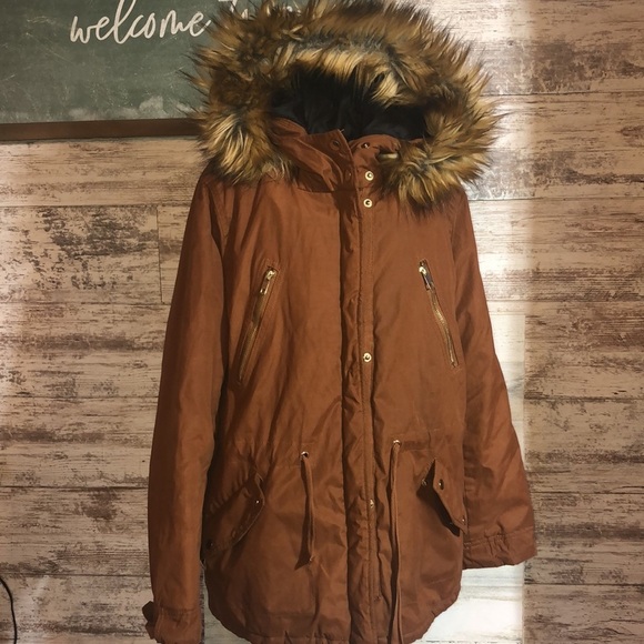 Forever 21 brown winter jacket size small thick winter jacket fur lined … - Picture 3 of 11